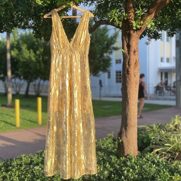 HP๐คฉNWOT Maxi Party Sundress Light in the Box A-Line Long yellow/gold flattering - Picture 4 of 7